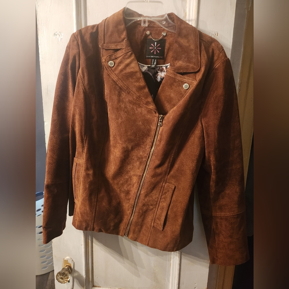 Isaac Mizrahi Live! Suede Motorcycle Jacket with Printed Lining